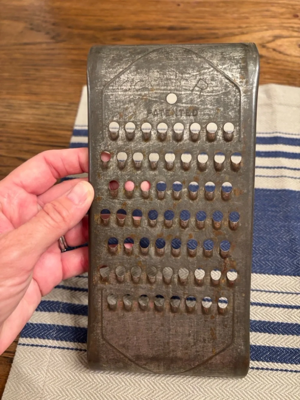 Vintage SUPER Metal Handheld Graters Food Shredder Bowl Top Patented Set of 2